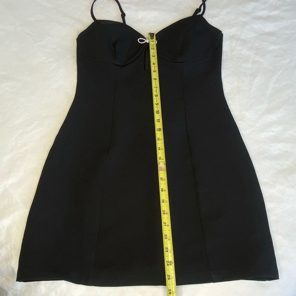 The Black V Neck Cutout  Sleeveless Mini Dress size med LBD sexy rhinestone bow - Picture 8 of 16